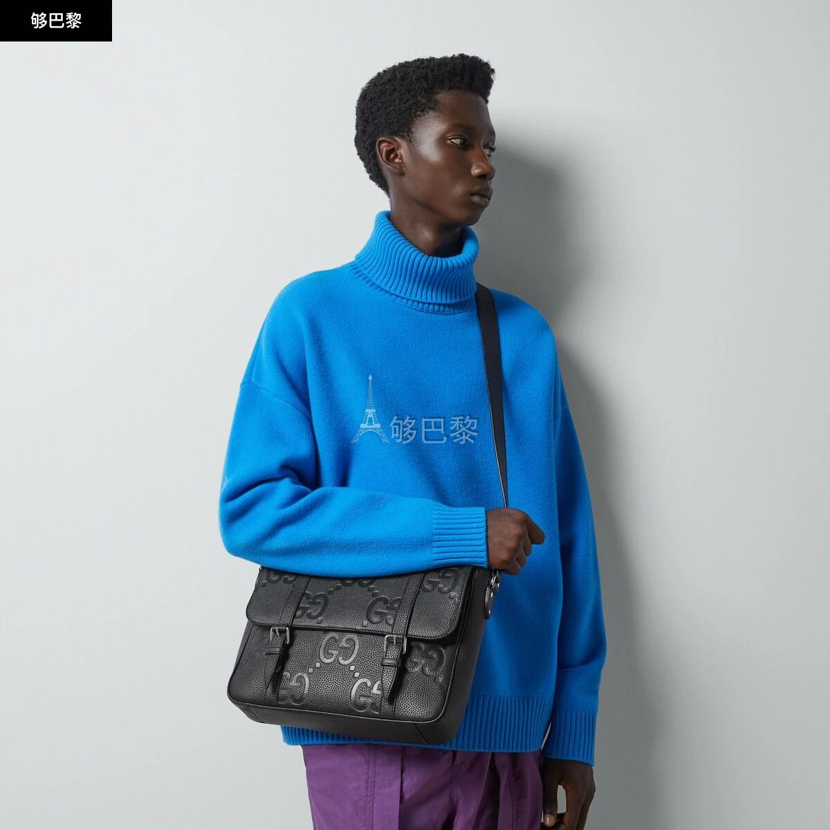 商品Gucci|【预售】 古驰 24秋冬 男士 单肩包 超级双G中号邮差包 760234 AABY0 1000,价格¥18712,第5张图片详细描述
