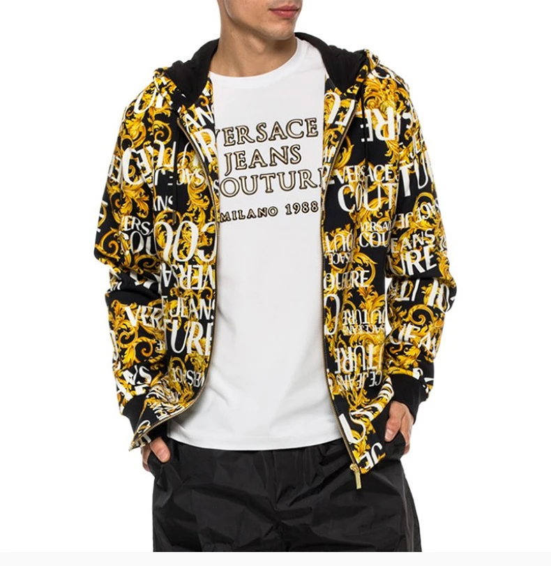 商品[国内直发] Versace|VERSACE JEANS 男士黑色棉质黄色印花薄绒拉链连帽 B7GUA7FA-SH600-899,价格¥3133,第7张图片详细描述