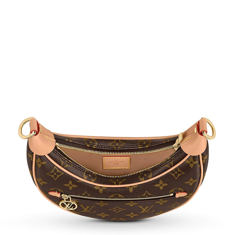 商品Louis Vuitton|【预售十天】路易威登 22春夏新款LOOP系列 女士经典棕色系老花帆布牛皮革饰边金扣金链单肩手提豌豆月牙包M81098,价格¥17643,第4张图片详细描述