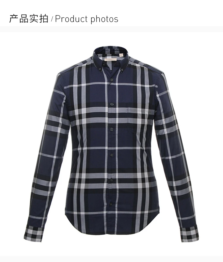 商品Burberry|Burberry 博柏利 男士深蓝色长袖衬衫 3901532,价格¥1242,第2张图片详细描述