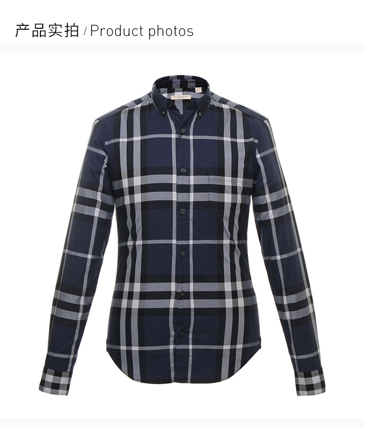商品Burberry|Burberry 博柏利 男士深蓝色长袖衬衫 3901532,价格¥1202,第4张图片详细描述