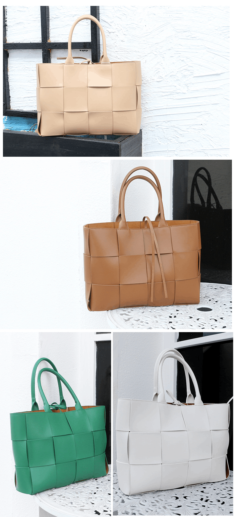 商品[国内直发] GLENVINTEN|大容量新品潮OL简约时尚款通勤女包编织牛皮纯色大容量韩版手提包,价格¥577,第6张图片详细描述