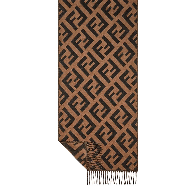 商品Fendi|【现货】芬迪新款 女士棕色FF经典图案羊绒围巾FXT260A8RSF0QE1,价格¥6166,第3张图片详细描述
