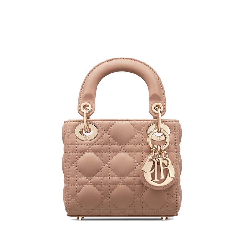 商品Dior|DIOR/迪奥 经典款LADY DIOR系列 女士微型浅粉色藤格纹羊皮革饰金扣单肩斜挎手提戴妃包S0856ONGE_M49P,价格¥26708,第2张图片详细描述