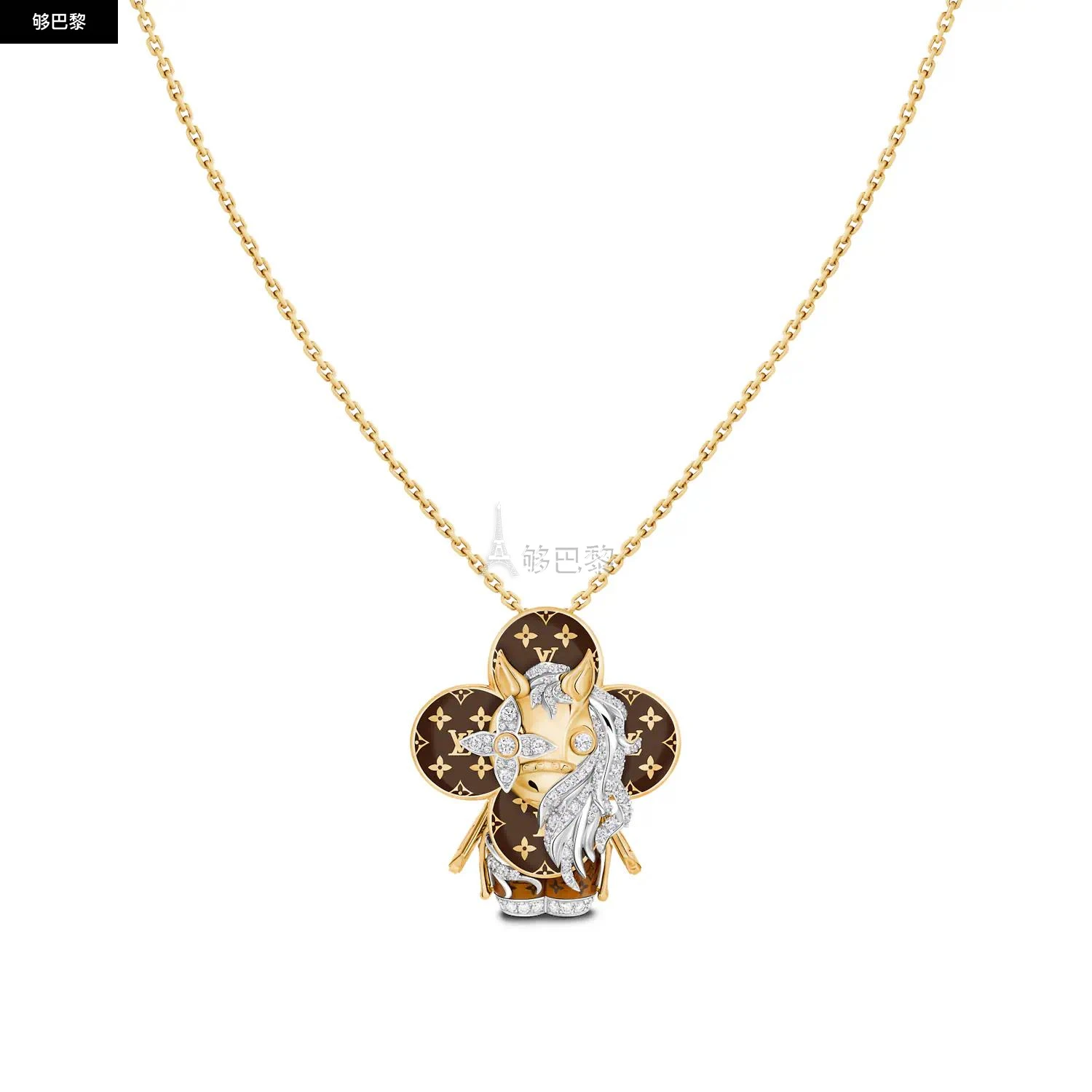 商品Louis Vuitton|【预售】 LV路易威登 24秋冬 女士 吊坠 VIVIENNE HORSE 18K 金漆光钻石项链 Q93978,价格¥430438,第5张图片详细描述