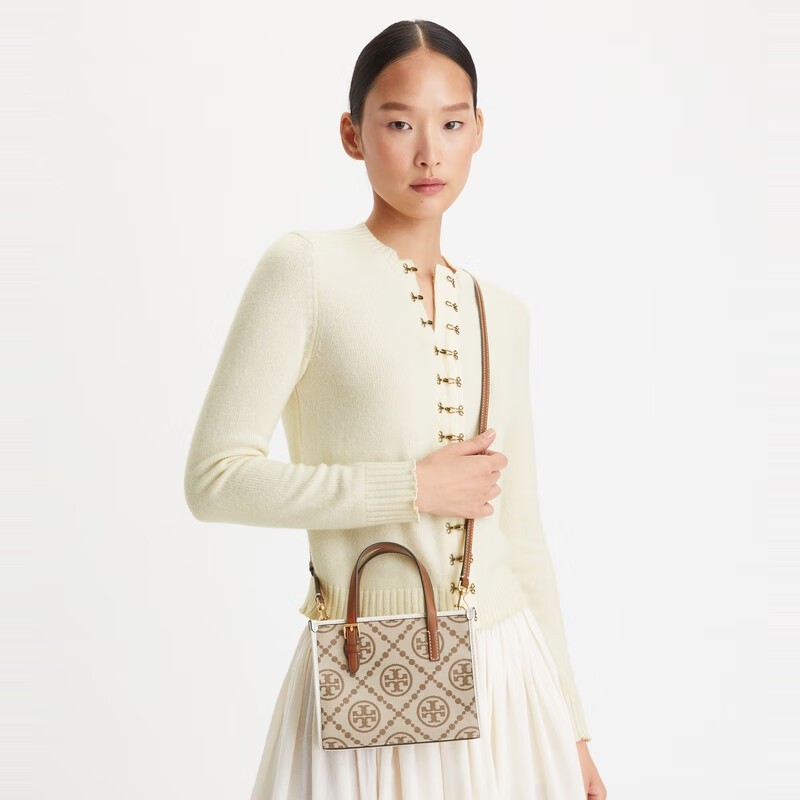 商品[国内直发] 【春节不打烊，国内现货速发】 Tory Burch|汤丽柏琦TB女包专柜款 T MONOGRAM迷你托特包斜挎包女包147682-300榛子棕,价格¥737,第1张图片详细描述