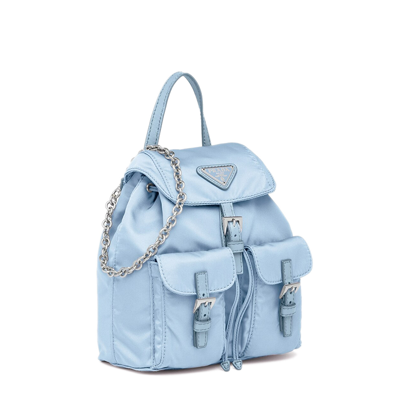 商品Prada|PRADA/普拉达 22春夏新款 女士迷你天蓝色尼龙配皮银扣银链多功能单肩斜跨手提双肩背包1BH029_RV44_F0076_V_DOO,价格¥11204,第4张图片详细描述
