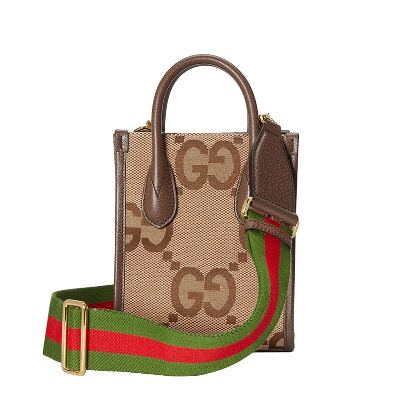 商品Gucci|【现货】古驰 Jumbo系列 女士迷你驼色乌木色超级老花红绿肩带手提单肩包 699406UKMDG2570,价格¥10017,第4张图片详细描述