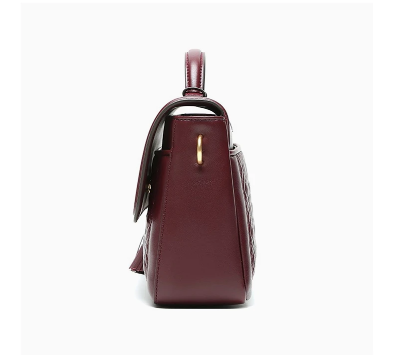 商品Tory Burch|TORY BURCH 女士深红色皮革绗缝流苏细节手提单肩斜挎包 61398-639,价格¥3201,第6张图片详细描述