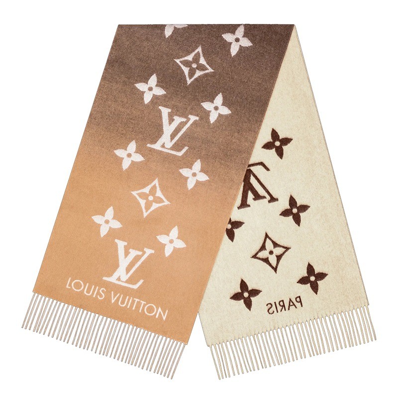 商品Louis Vuitton|Louis Vuitton/路易威登 REYKJAVIK GRADIENT系列 女士渐变米色纯羊绒花朵和老花印花围巾,价格¥7646,第2张图片详细描述