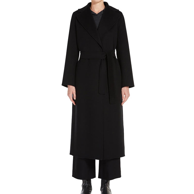 商品Max Mara|MaxMara/麦丝玛拉 'S女士黑色羊毛配腰带长款浴袍大衣,价格¥3310,第2张图片详细描述