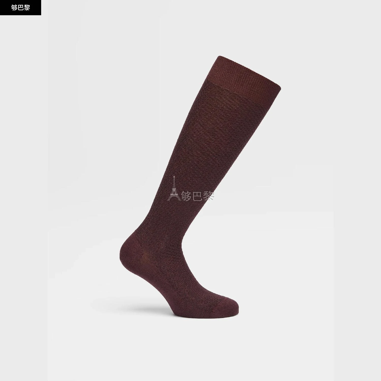 商品Zegna|包邮包税【预售7天发货】 ZEGNA杰尼亚 23秋冬 男士 袜子 BURGUNDY LYOCELL BLEND TEXTURED MID CALF SOCKS N5V40-580-602,价格¥557,第6张图片详细描述