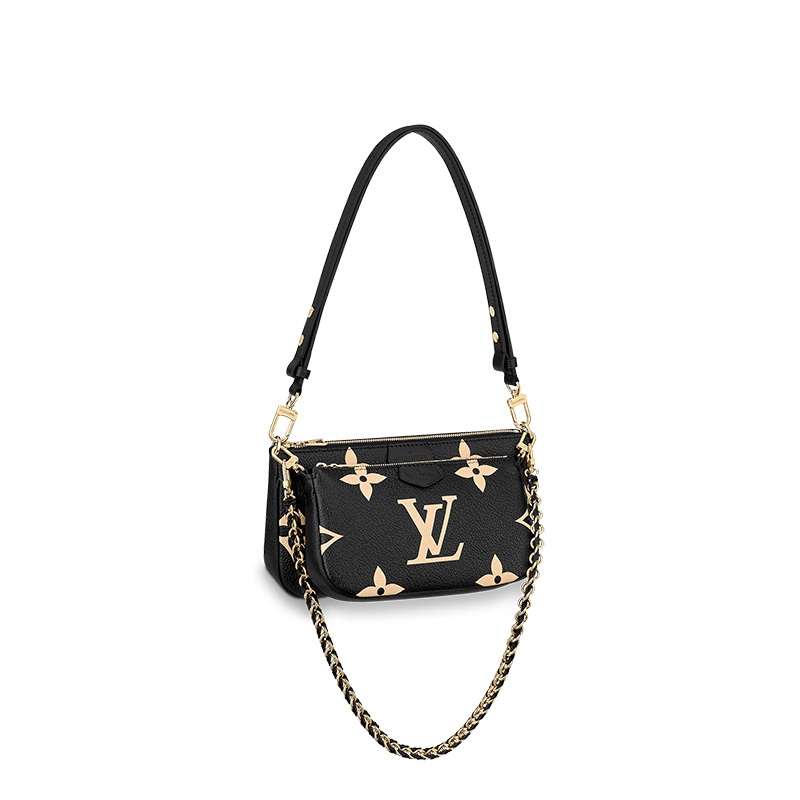 商品Louis Vuitton|预售十天 Louis Vuitton/路易威登 22春夏新款MULTI POCHETTE ACCESSOIRES系列 女士黑色牛皮革老花压纹粒面牛皮金扣单肩斜跨手提包M45777,价格¥22221,第2张图片详细描述