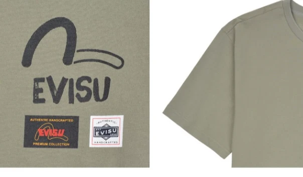 商品Evisu|【享贝家】ZY-（预售款）EVISU 福神 胸前字母小标休闲圆领短袖T恤 男女同款 EV5UTS901,价格¥148,第10张图片详细描述