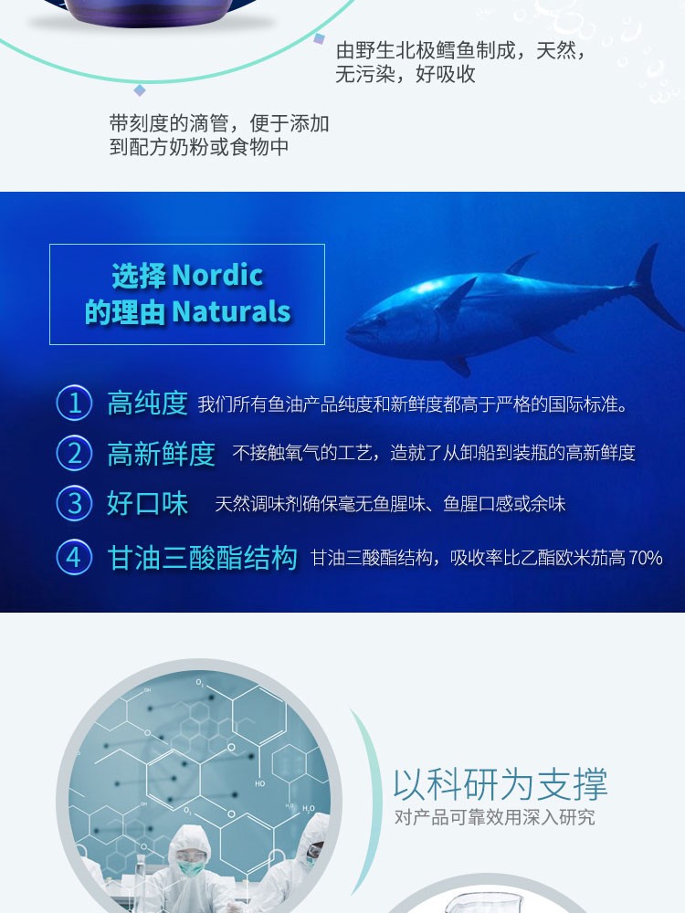 商品[国内直发] Nordic Naturals|美国挪威小鱼Nordic Naturals 婴幼儿鳕鱼肝油 DHA+维生素AD60ml,价格¥89,第3张图片详细描述