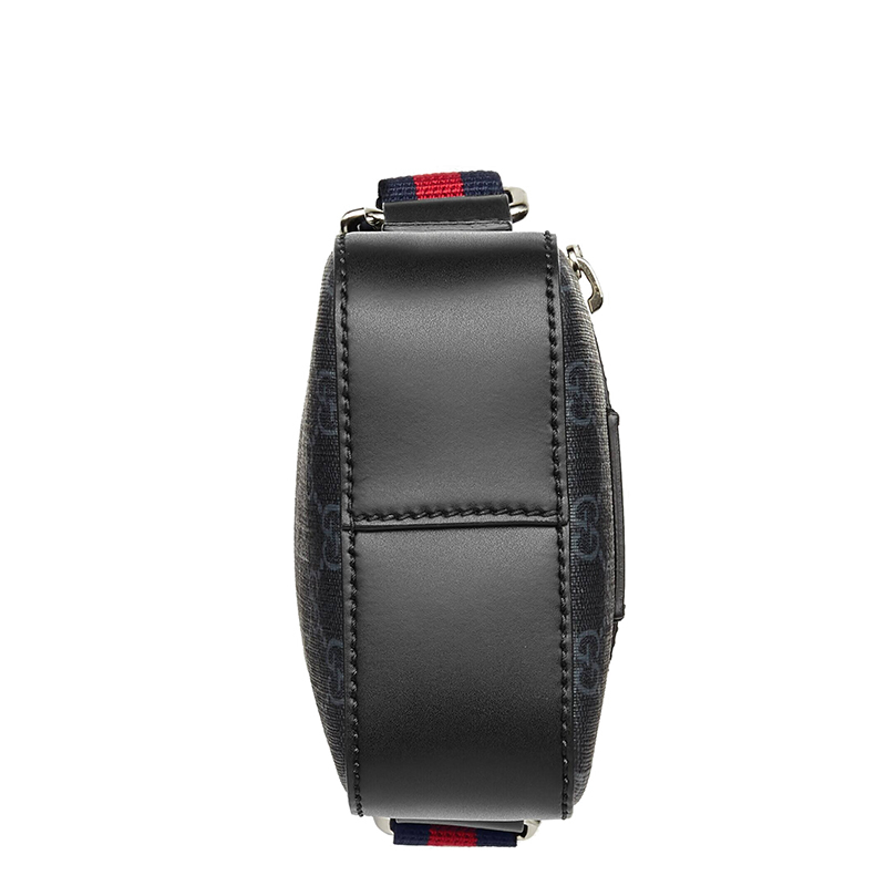 商品Gucci|GUCCI/古驰 22春夏新款 男士小号黑色/灰色帆布黑色皮革滚边饰红蓝条纹织物肩带银扣单肩斜跨邮差包682357K5RLN1095,价格¥6625,第7张图片详细描述