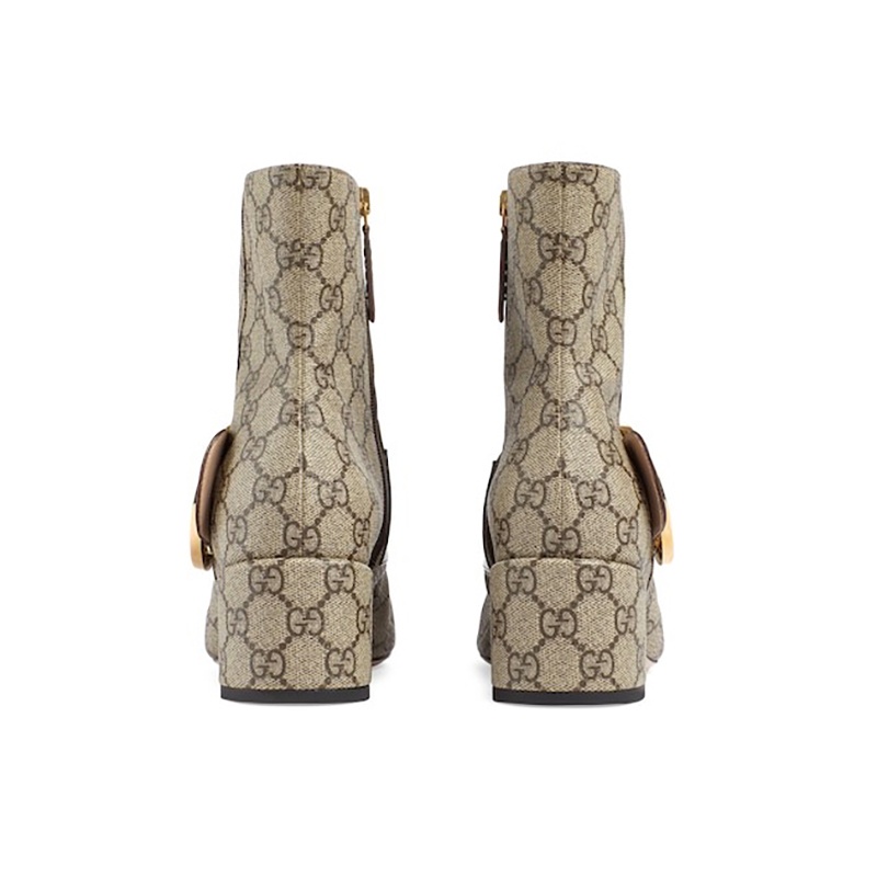 商品Gucci|GUCCI/古驰 女士卡其色帆布印花金属双GBlondie靴5.5cm,价格¥1997,第4张图片详细描述