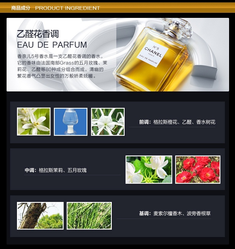 商品Chanel|Chanel香奈儿 N°5五号经典女士浓香水 35/50/100ml,价格¥728,第6张图片详细描述