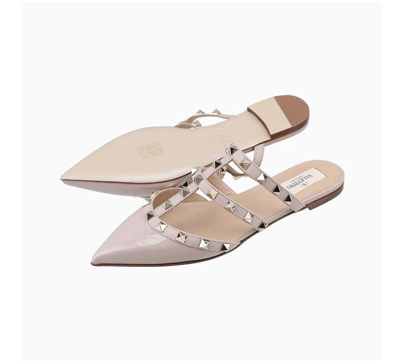 商品Valentino|VALENTINO 女士淡粉色漆皮铆钉平底半拖鞋 TW2S0H15-VNW-P45,价格¥4492,第5张图片详细描述
