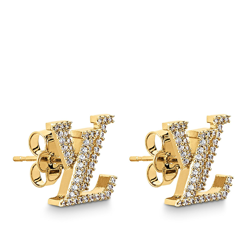 商品Louis Vuitton|预售十天 Louis Vuitton/路易威登 经典款ICONIC系列 金色金属镶嵌莱茵石徽标字母造型耳钉耳环M00609,价格¥3906,第13张图片详细描述