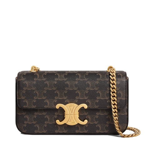 商品Celine|【包税】CELINE/赛琳   TRIOMPHE系列 女士经典黄褐色老花涂层帆布链条斜挎单肩包197992DQW.04LU,价格¥18443,第5张图片详细描述