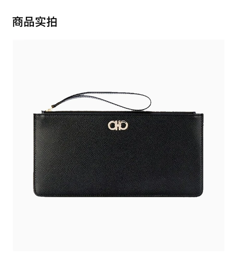 商品Salvatore Ferragamo|Salvatore Ferragamo 菲拉格慕 女士黑色拉链装饰手拿包 22-C905-674706,价格¥1308,第2张图片详细描述