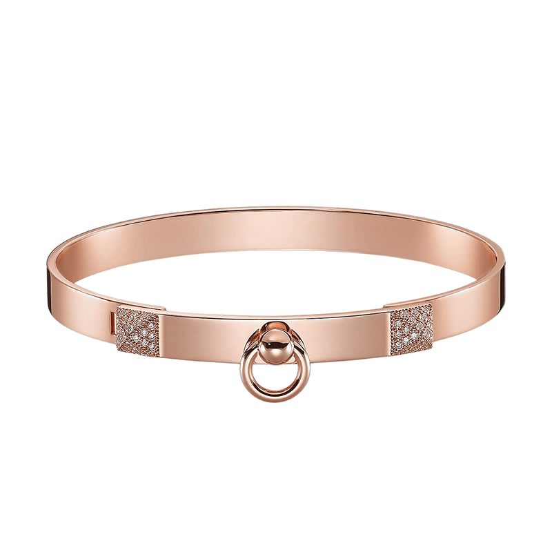商品Hermes| HERMES/爱马仕 经典Collier de Chien系列 小号18K金玫瑰金镶嵌48颗钻石项圈型手镯H115405B,价格¥72205,第2张图片详细描述