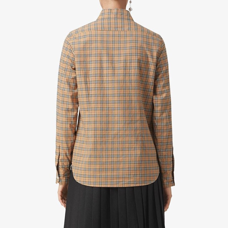 商品Burberry|【现货】博柏利23新款 女士米色棕色纯棉格纹衬衫80031211,价格¥1348,第3张图片详细描述