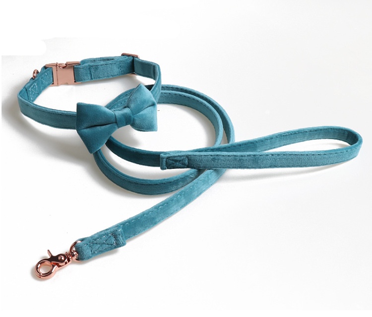 商品[国内直发] GLENVINTEN|丝绒宠物项圈 蝴蝶结狗项圈 玫瑰金全金属,价格¥88,第1张图片详细描述