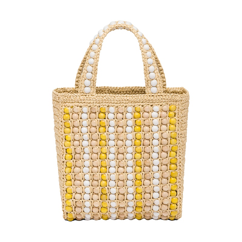 商品Prada|PRADA/普拉达 22新款 女士彩色木球编织拉菲�草木质手柄刺绣字母手提托特包1BG425_2FJ0_F0018_V_OOO,价格¥12467,第6张图片详细描述