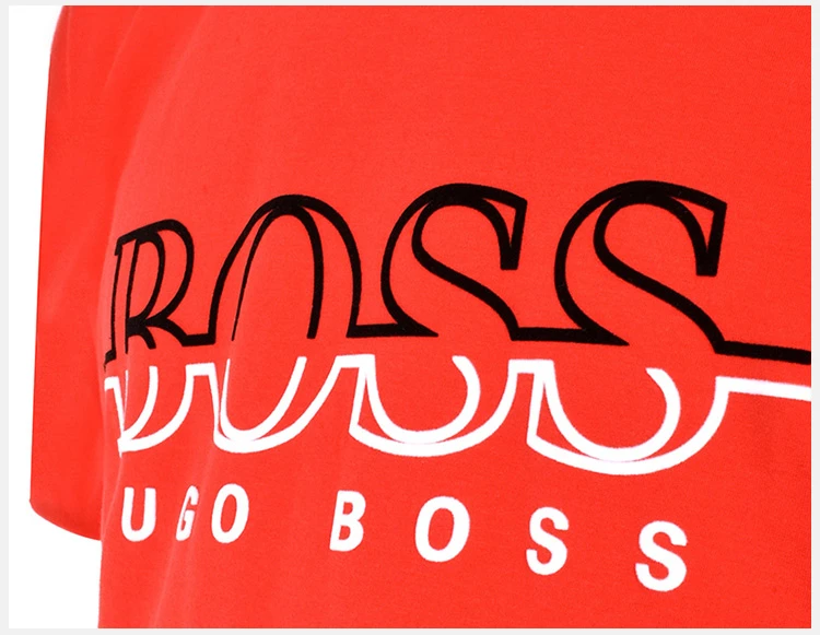 �商品Hugo Boss|Hugo Boss 雨果博斯 男士红色纯棉BOSS印花时尚休闲短袖T恤 TEE2-182-6415-645,价格¥504,第7张图片详细描述