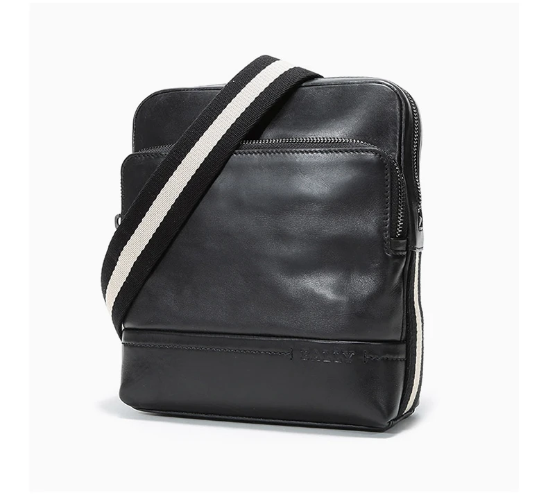 商品Bally|BALLY 男士黑色皮质黑白织物肩带单肩斜挎包 6228758,价格¥2740,第4张图片详细描述