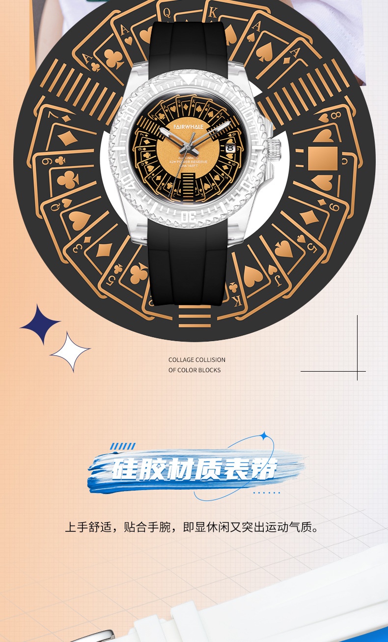 商品[国内直发] Mark Fairwhale|马克华菲品牌手表透明表壳水鬼炫酷女士机械表,价格¥526,第8张图片详细描述