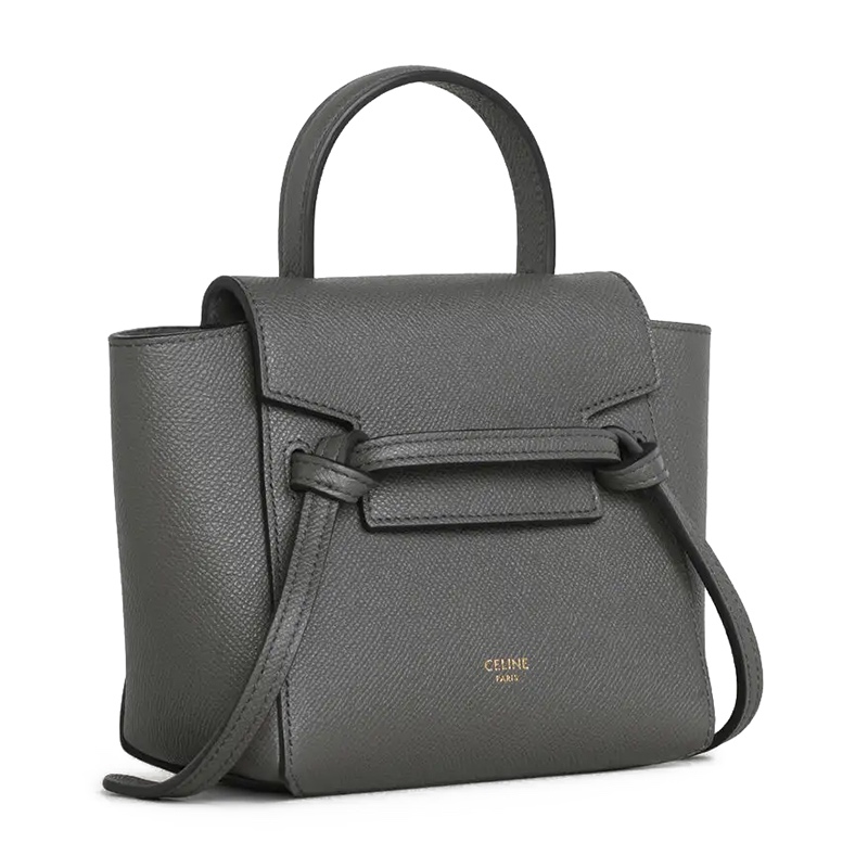 商品Celine|CELINE/赛琳 2020新款BELT PICO系列 灰色荔枝纹小牛皮手提单肩金扣PICO鲶鱼包194263ZVA.10DC,价格¥13471,第2张图片详细描述