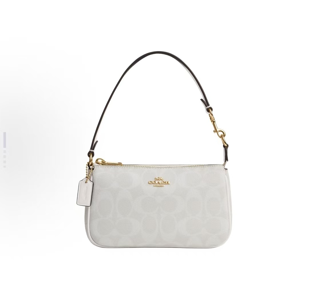 商品[国内直发] Coach|COACH蔻驰 Nolita 19 复古经典老花金标Logo 标志性涂层帆布 腋下包麻将包手提单肩包 小号 女款 粉笔白,价格¥1542,第1张图片详细描述