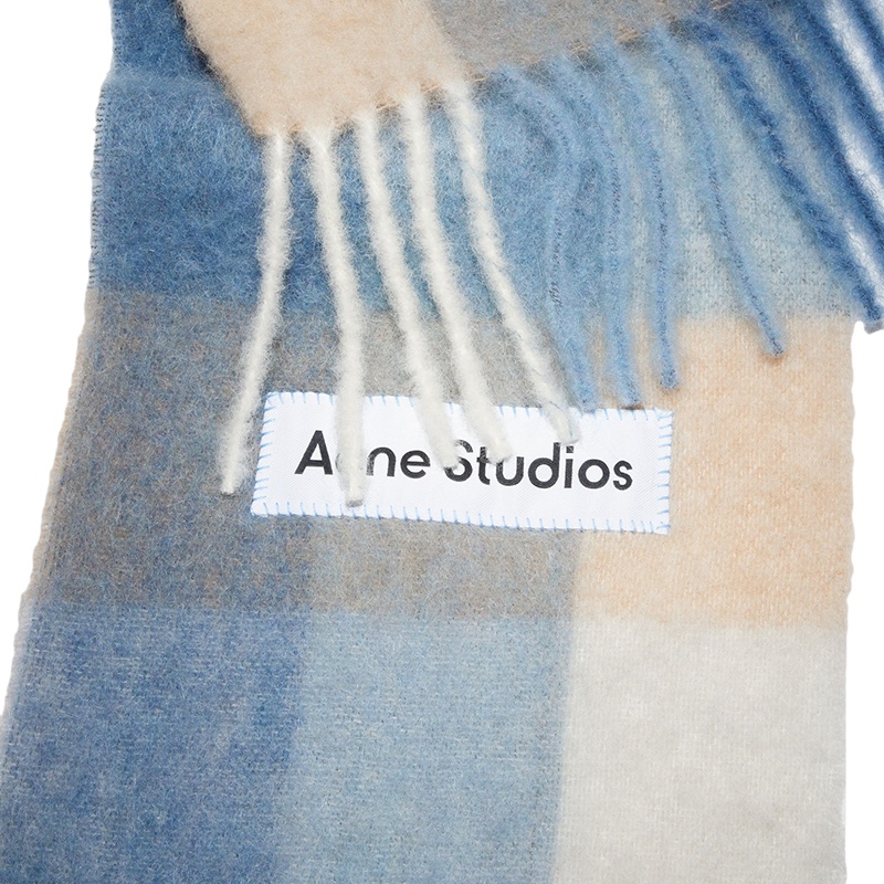 商品Acne Studios|ACNE STUDIOS 男女同款淡蓝色/米色格纹羊毛马海毛混纺流苏围巾,价格¥2434,第2张图片详细描述