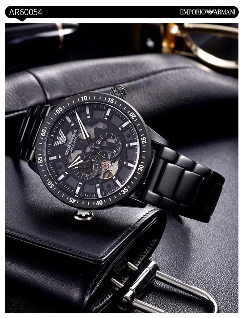 商品[国内直发] Emporio Armani|2022款镂空自动机械时尚休闲钢带绿色手表男款AR60053,价格¥3141,第9张图片详细描述