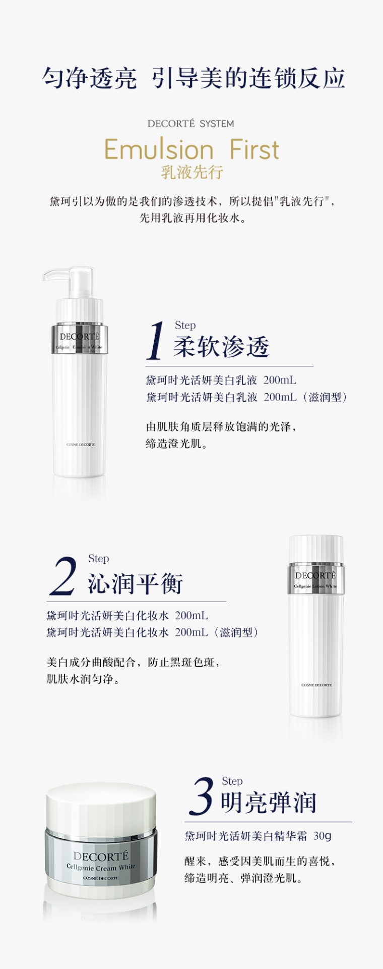 商品DECORT�é|黛珂 时光活妍美白焕白水乳套装 充盈保湿提亮 200ml*2 均匀肤色 调整纹理 明亮弹润,价格¥749,第6张图片详细描述