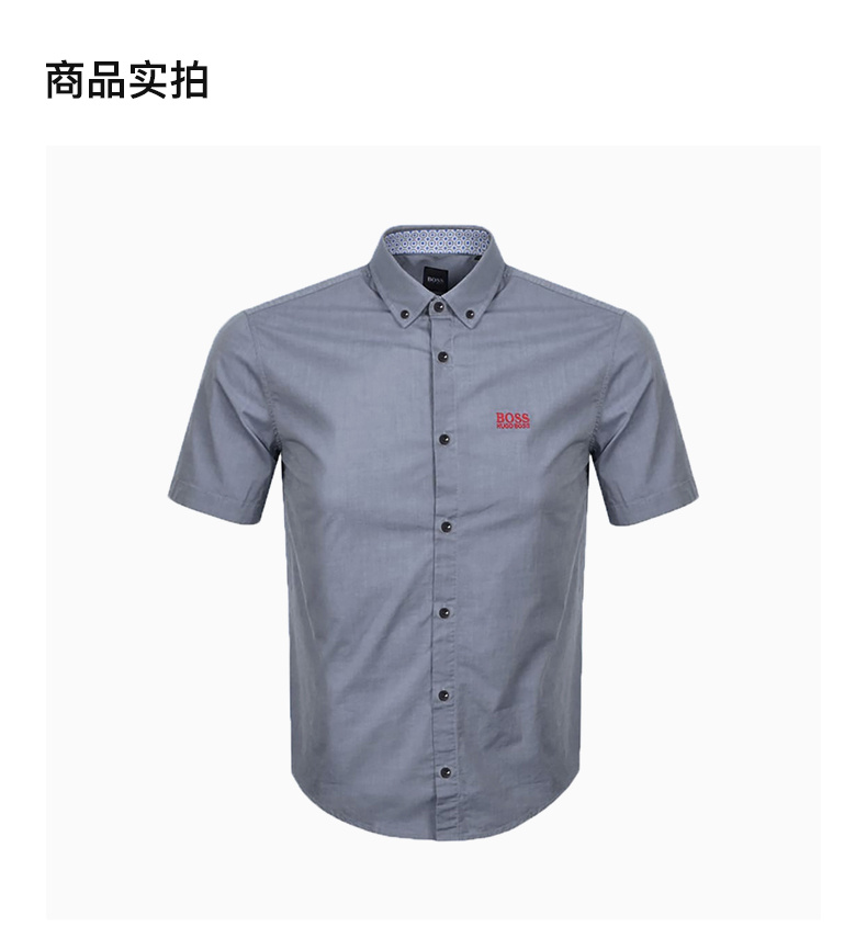 商品Hugo Boss|HUGO BOSS 男士蓝灰色棉质短袖衬衫 BIADIA-R-50420130-480,价格¥779,第6张图片详细描述