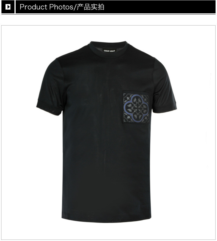 商品Giorgio Armani|Giorgio Armani 乔治·阿玛尼 新款男士印花深蓝色圆领短袖T恤 3YST67-JHDZ-0924,价格¥1554,第4张图片详细描述