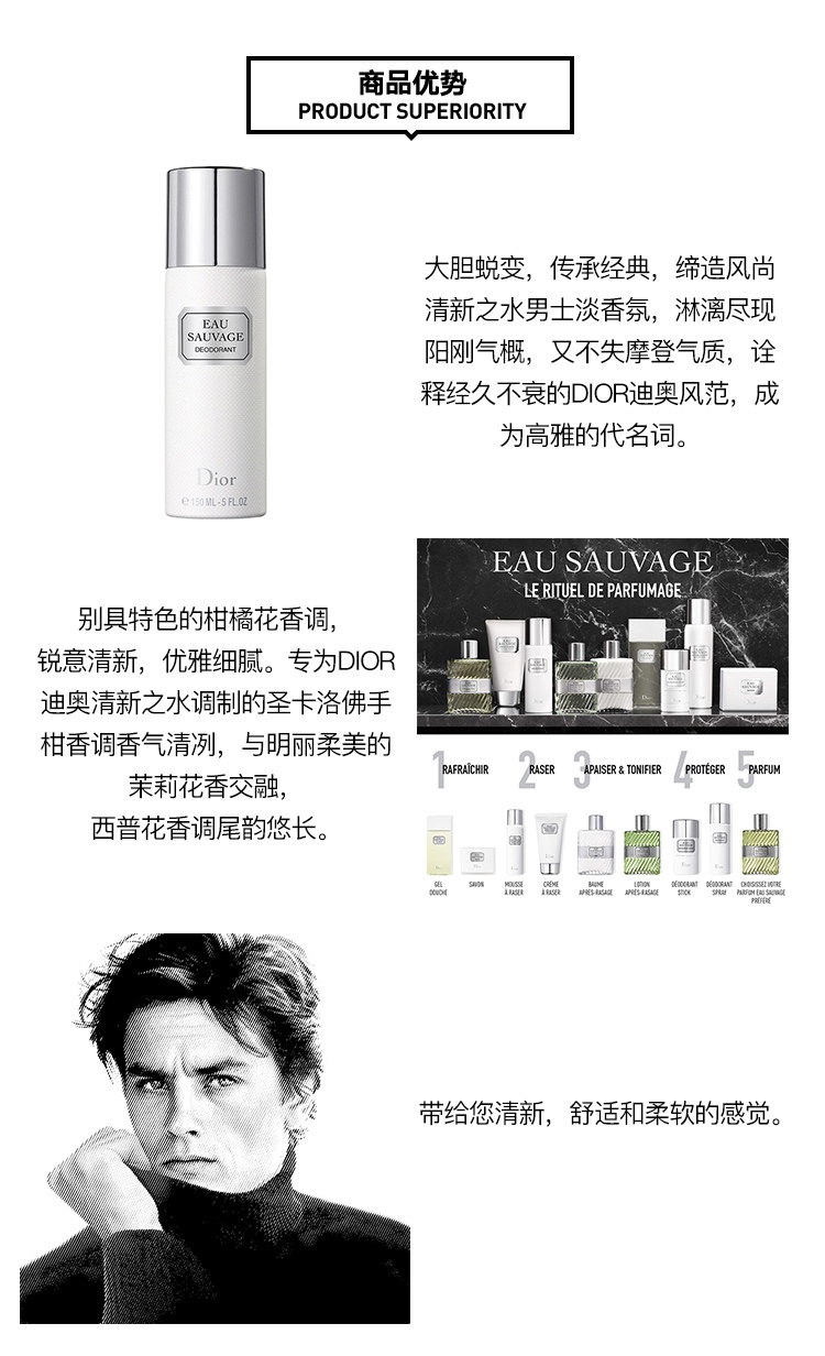 商品Dior|预售3-5个工作日 Dior迪奥 清新之水男士止汗香体喷雾150ml,价格¥266,第2张图片详细描述