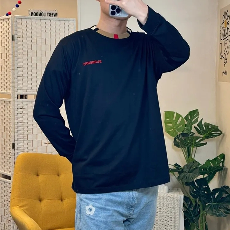 商品Burberry|BURBERRY/博柏利 男士黑色棉质字母印花圆领套头长袖T恤80910451,价格¥956,第5张图片详细描述