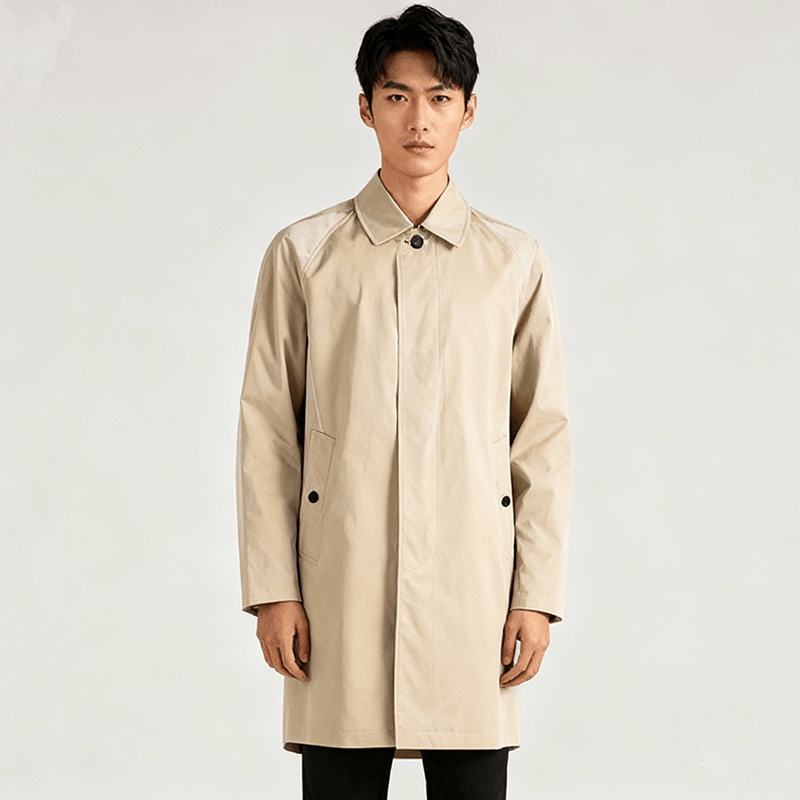 商品Burberry|BURBERRY/博柏利 男士浅驼色聚酯纤维暗扣翻领中款风衣80678551,价格¥2061,第6张图片详细描述