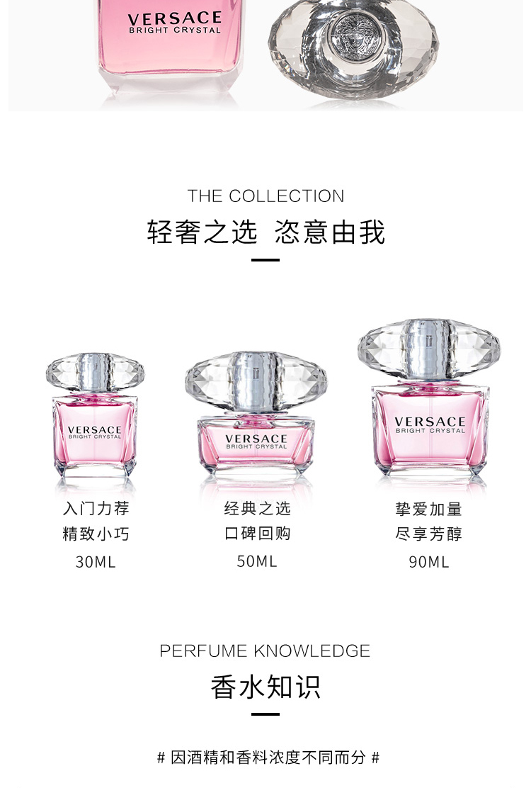 商品[国内直发] Versace|【支持专柜验货】范思哲晶钻女士淡香水30/50/90ml 持久淡香清新花果香,价格¥338,第7张图片详细描述