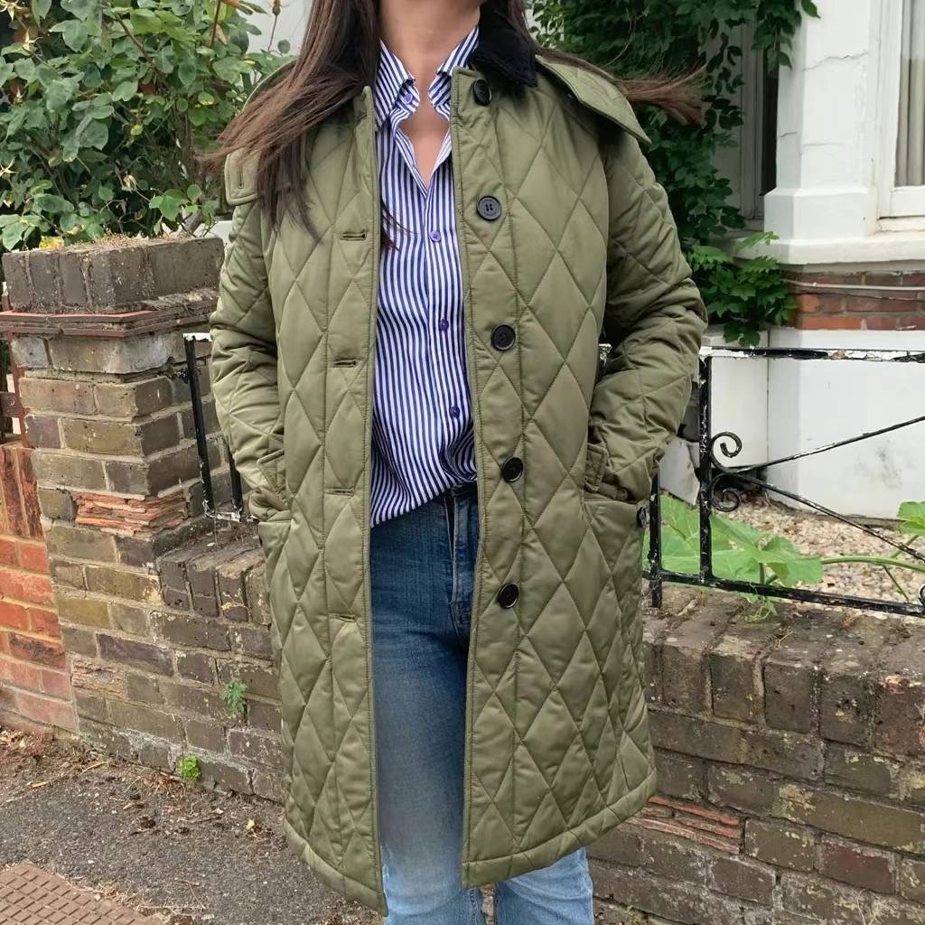 商品Burberry|BURBERRY/博柏利 女士卡其绿色尼龙长款棉服 80790831,价格¥3152,第6张图片详细描述