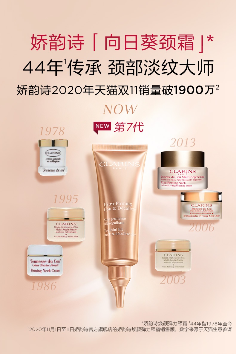 商品Clarins|娇韵诗 焕颜弹力颈霜 75ml 焕颜紧致 紧肤抗皱去颈纹霜 淡化颈纹改善松弛,价格¥374,第1张图片详细描述