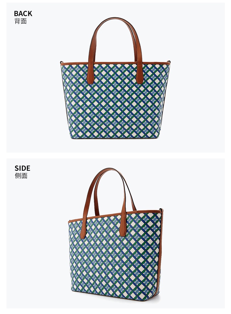 商品[国�内直发] Tory Burch|【清仓价】托里·伯奇TB 女士LOGO 徽标印花蓝色拼色皮质小号手提单肩斜挎包托特包 87929-409,价格¥886,第4张图片详细描述