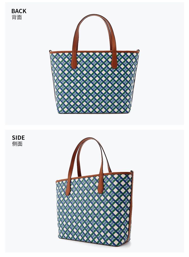 商品[国内直发] Tory Burch|托里·伯奇TORY BURCH  奢侈品TB 女士LOGO 徽标印花蓝色拼色皮质小号手提单肩斜挎包托特包 87929-409,价格¥3100,第4张图片详细描述