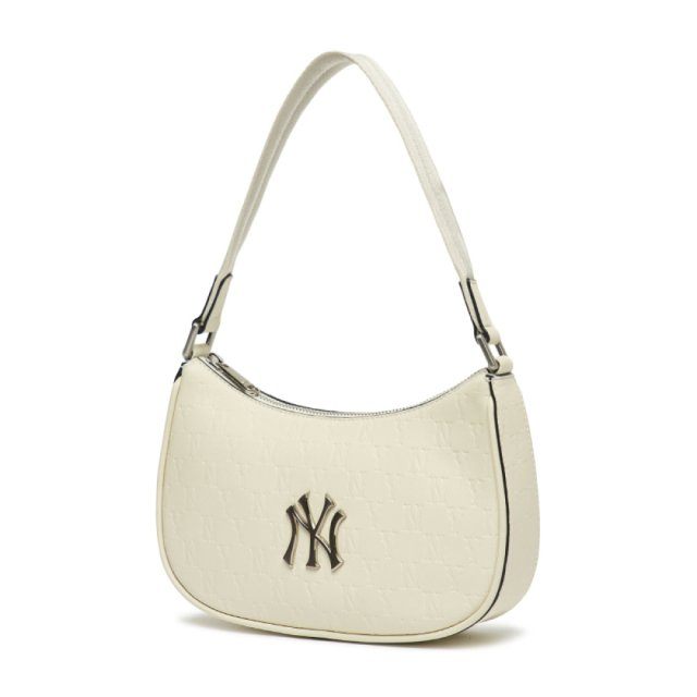 商品MLB|【SAvenue】MLB 复古老花满印 NY纽��约洋基队 字母金属大LOGO 皮质单肩腋下包饺子包 奶油白 3ABQS022N-50CRS-LY,价格¥497,第6张图片详细描述
