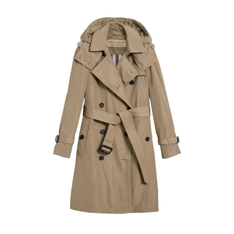 商品Burberry|【现货】博柏利 卡其色脱卸帽长款女士双排扣系带风衣 40624631,价格¥3734,第3张图片详细描述